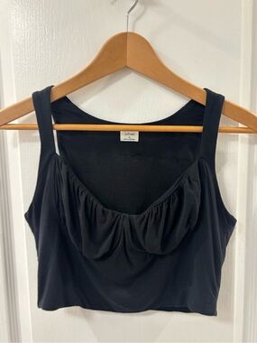 Wilfred Aritzia Milkmaid Neckline Ruched Cropped Black Tank Top M